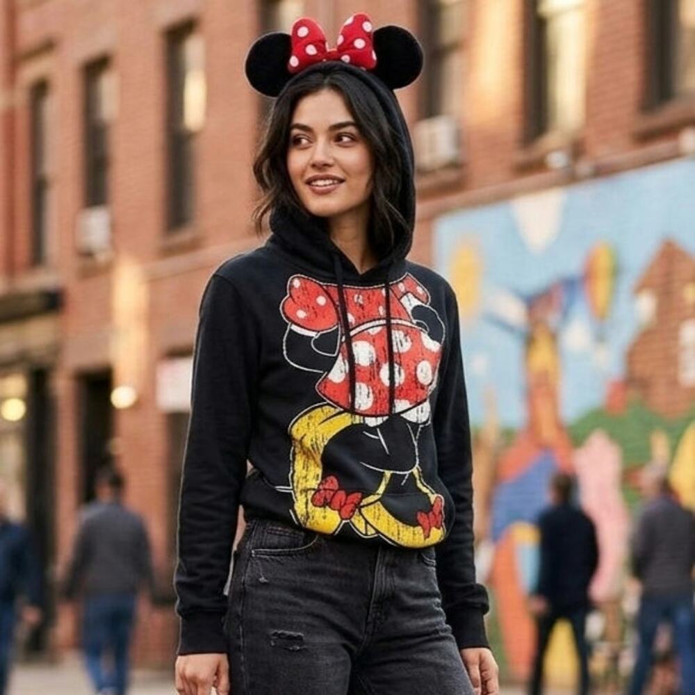 Disney Parks Retro Mini Mouse Ears Hoodie Mickey Classic Distressed SMALL